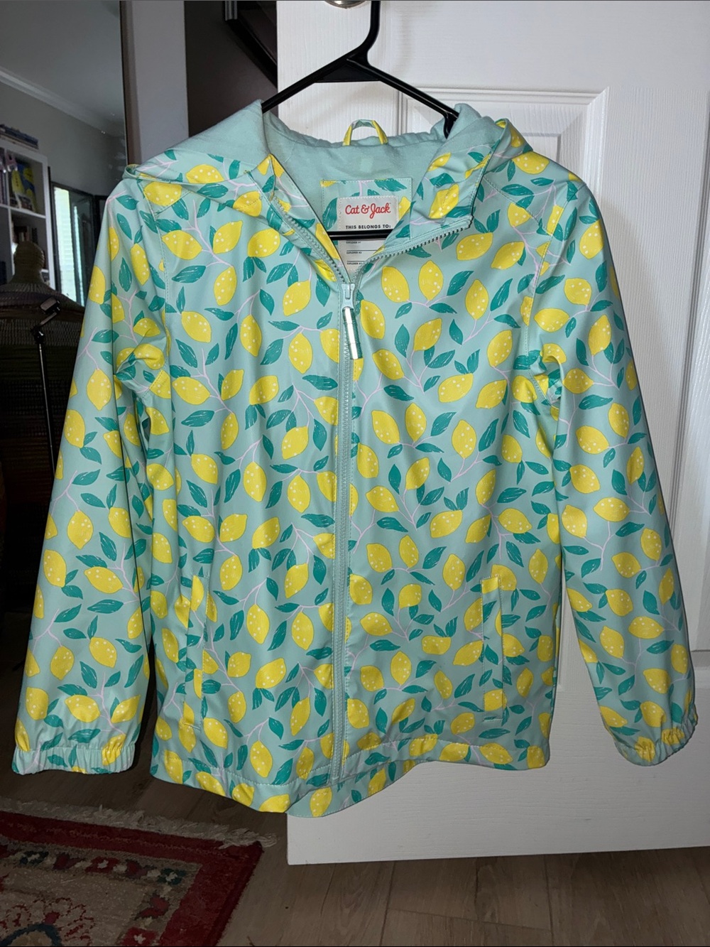 Cat & Jack Mint Hooded Raincoat with Yellow Lemon Print